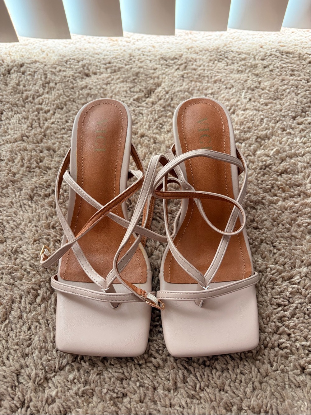 Vici Pale Pink Square-Toe Strappy Heels